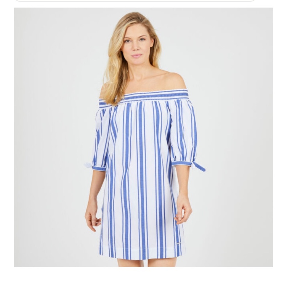Nautica TIE-SLEEVE OFF-THE-SHOULDER STRIPED DRESS, size XS